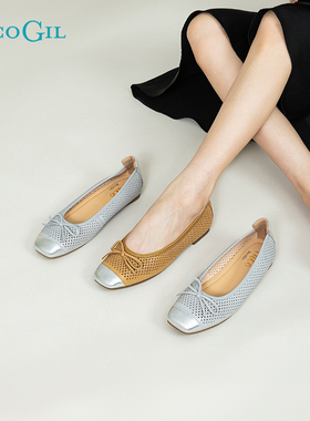 PACO GIL女鞋舒适软底平底单鞋25年夏季新款镂空透气蝴蝶结蛋卷鞋
