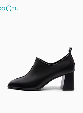 PACO GIL女鞋2024年秋冬深口粗跟一脚蹬单鞋时尚优雅妈妈通勤鞋女