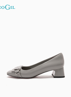 PACO GIL女鞋春季款漆皮浅口方头职业通勤鞋不累脚一脚蹬平底单鞋