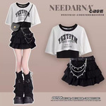 夏装搭配一整套女2025新款辣妹短袖T恤蓬蓬蛋糕短裙少女三件套装