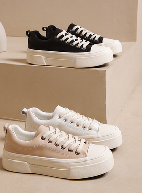 FCS百搭皮面小白鞋2024秋季新款时尚休闲女鞋w023