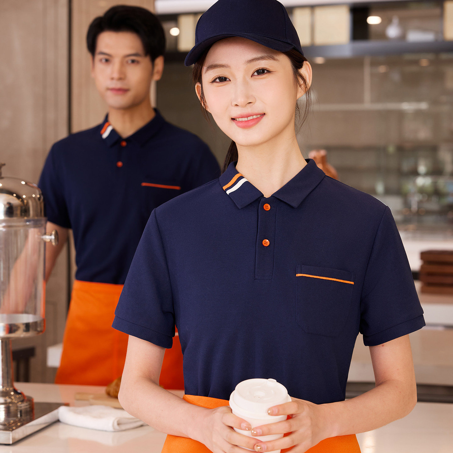 服务员工作服短袖烧烤火锅店夏季POLO衫超市食堂餐厅工装T恤定制