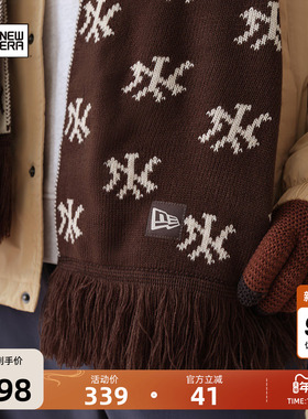 New Era纽亦华2024秋冬新款MLB针织围巾NY满印复古流苏百搭保暖