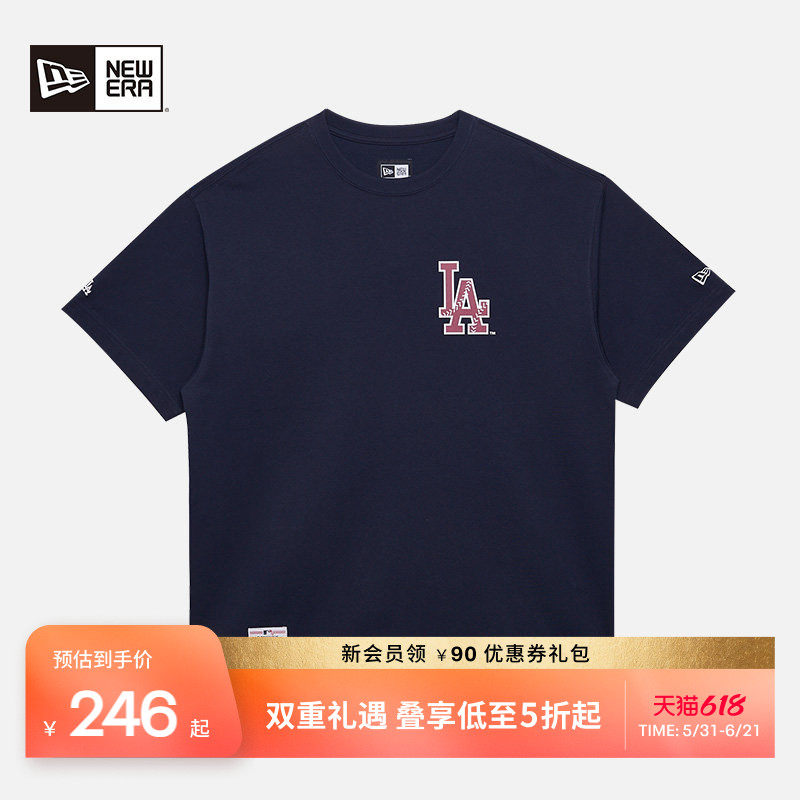 New Era纽亦华夏季重磅MLB短袖T恤NY棒球字母印花情侣潮流