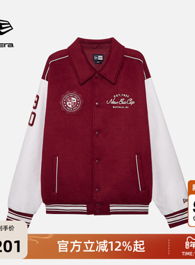New Era纽亦华秋冬美式复古拼色夹克外套保暖情侣棒球服棉服男女
