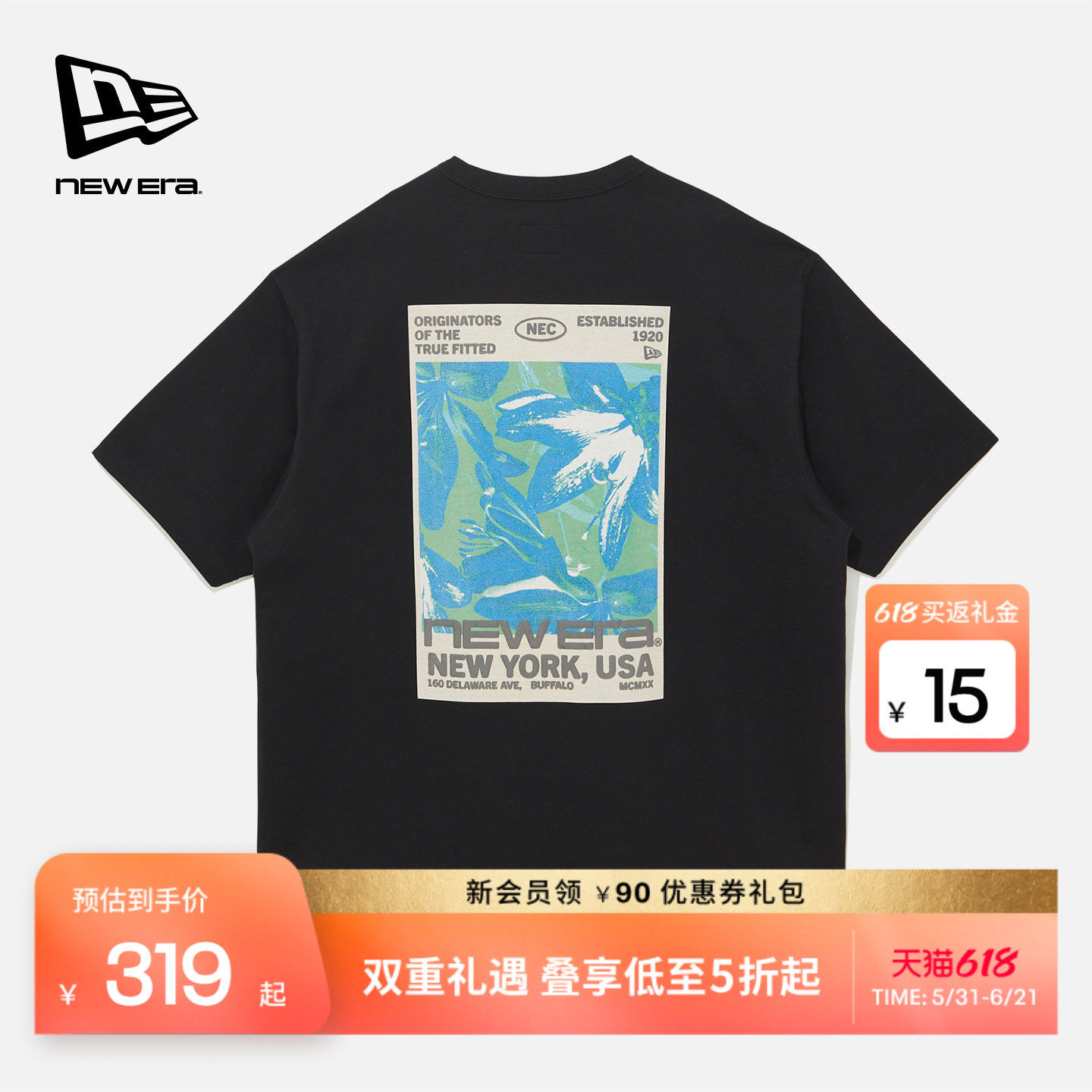 New Era纽亦华2026春季新款海报印花短袖T恤圆领运动美式上衣