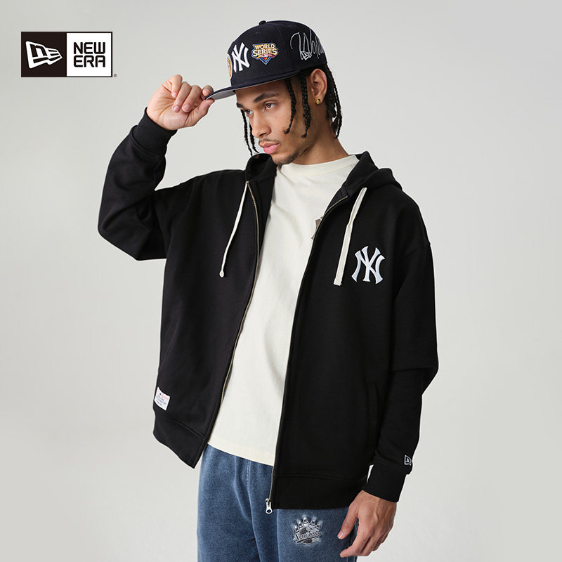 New Era纽亦华春秋MLB冰淇淋刺绣卫衣连帽拉链外套男女NY