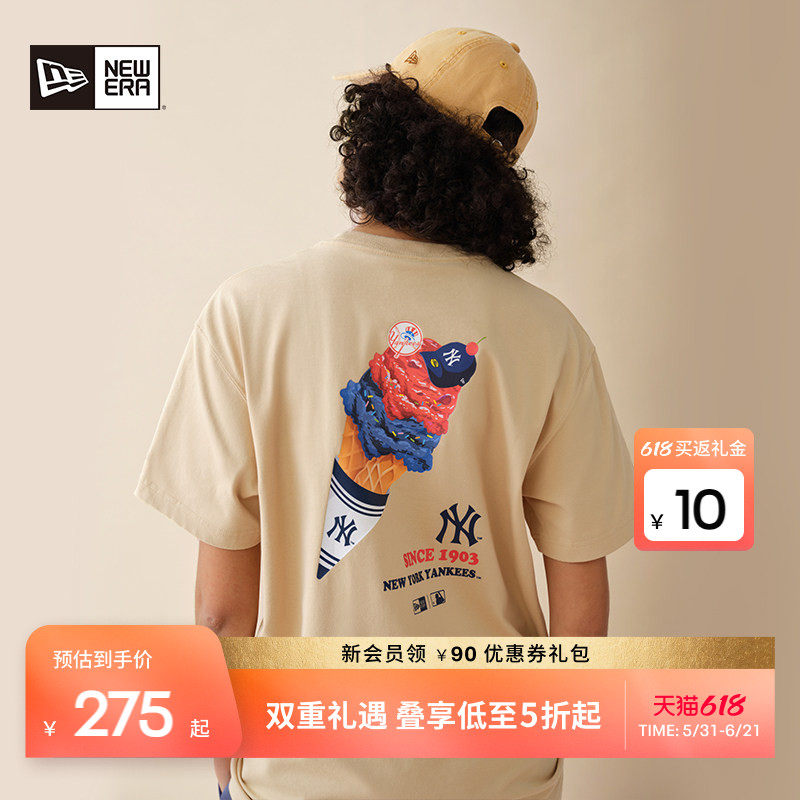 New Era纽亦华春夏MLB冰淇淋印花短袖男女简约休闲T恤美式潮流