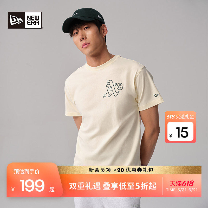 New Era纽亦华春季MLB短袖T恤男女NY圆领刺绣棉简约