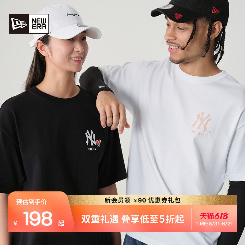 New Era纽亦华春夏MLB爱心短袖T恤情侣NY印花轻薄休闲潮流
