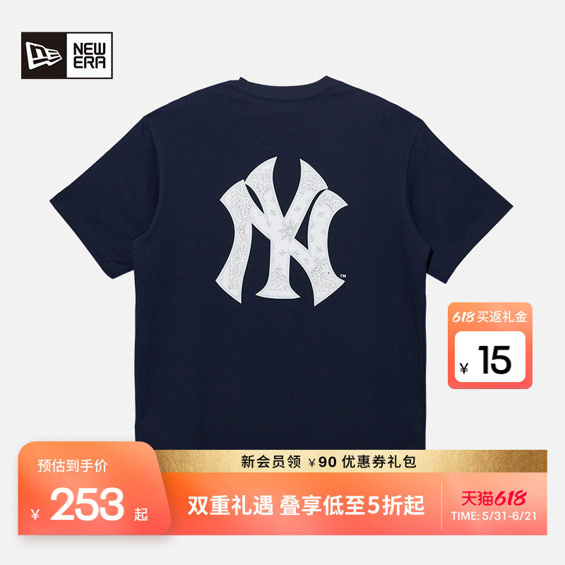 New Era纽亦华春季MLB腰果花运动短袖T恤男女情侣NY印花