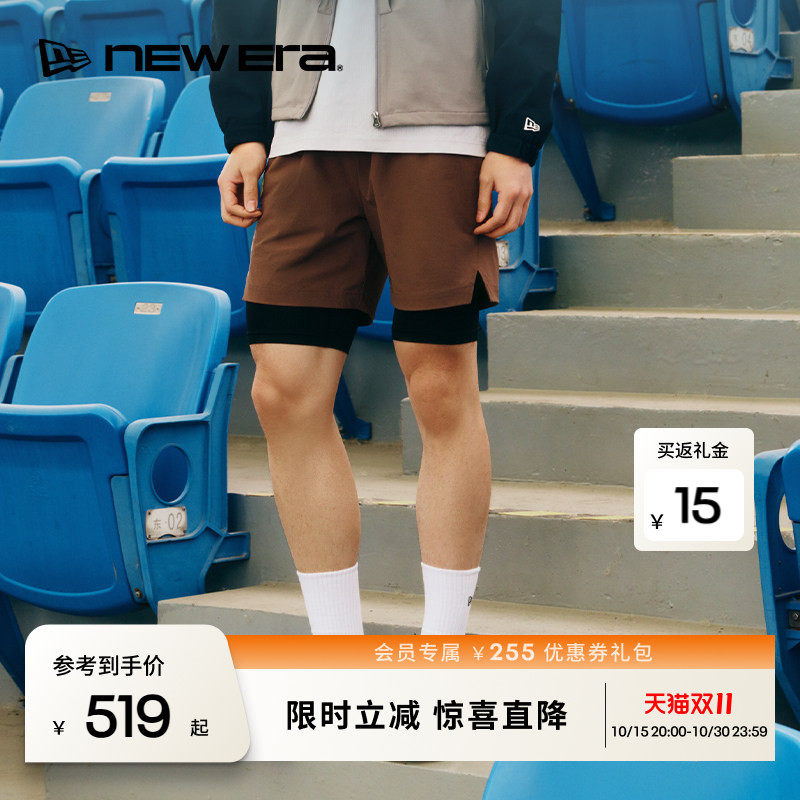 NEW ERA纽亦华26新品梭织防泼水网球运动双层印花LOGO短裤男女NE