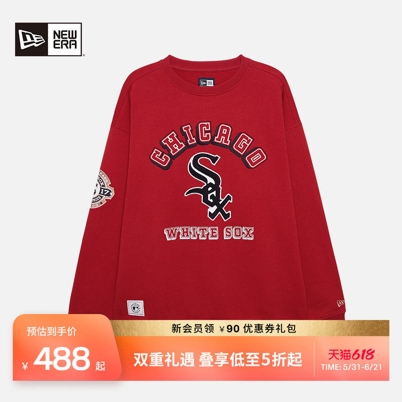 New Era纽亦华春秋MLB卫衣刺绣套头衫NY圆领情侣红色上衣复古