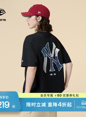 New Era纽亦华春夏MLB腰果花运动短袖T恤高级情侣NY印花