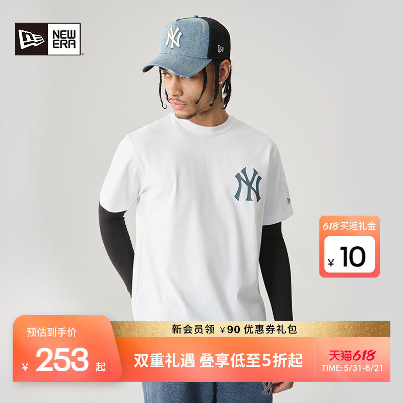 New Era纽亦华夏季MLB腰果花运动短袖T恤男女情侣NY印花短袖