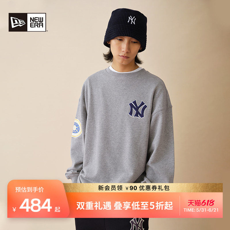 New Era纽亦华春秋MLB套头卫衣刺绣NY美式复古高街圆领宽松潮流