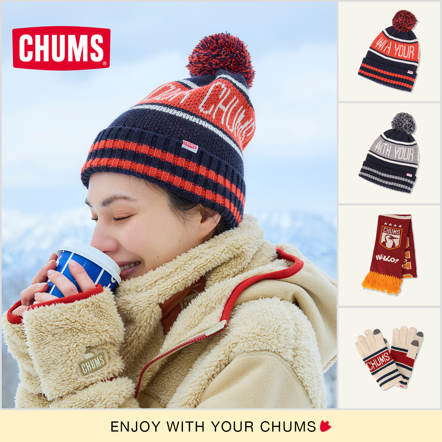 CHUMS针织毛线围脖帽子手套