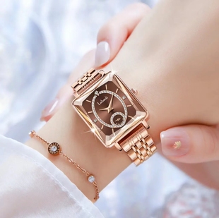 拉宝丽抖音同款 礼盒轻奢气质女表独立秒盘方形女士腕表镶钻款