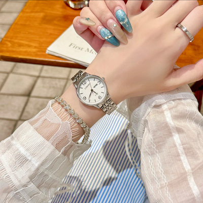 龙波手表直播同款礼盒简约百搭时尚女士双日历石英表防水女表
