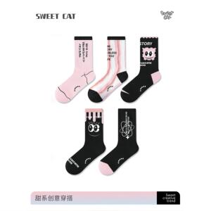 SWEET CAT原创中筒袜可爱大眼仔中筒情侣同款抗菌棉中筒袜