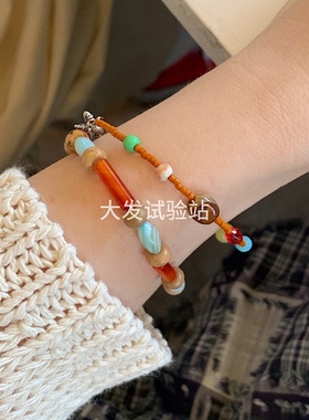 大发试验站 手工创意不规则米珠小众叠戴手链天然石彩色串珠链子