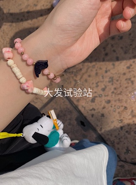 大发试验站 自制韩国材料做旧天然珠子手链鸽子拼色复古牌子链子