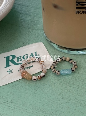 大发试验站 自制天然鹅卵石简约戒指食指戒弹力绳郁金香精致少女