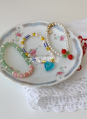 大发试验站 自制夏日清爽串珠樱桃百搭手链可爱甜美系少女精致链