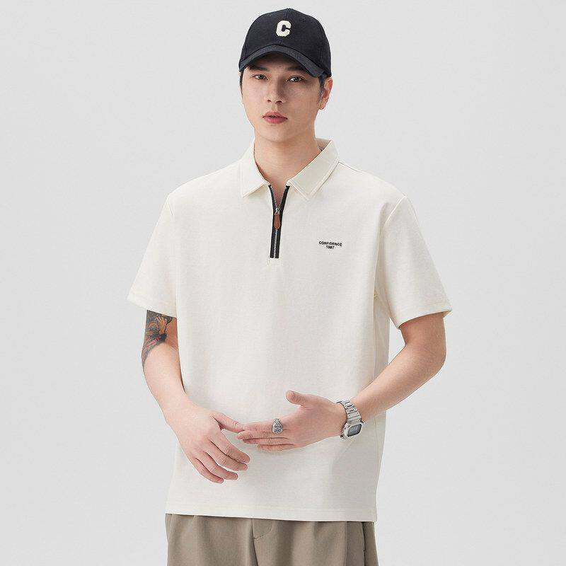 p男装有领翻领2026新款上半袖t恤衫男短袖男夏季潮流olo衣服拉链