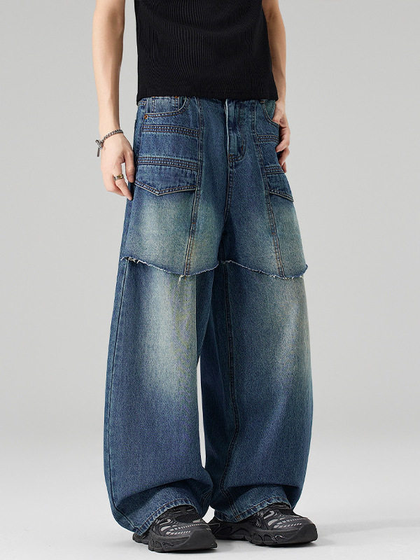 美式水洗高街四季牛仔裤宽松直筒休闲长裤子男款潮百搭阔腿酷舒适