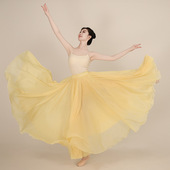 古典舞黄色天丝大摆裙2025新款 现代舞蹈裙维族舞540度舞蹈半身裙