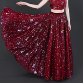 古典舞红色大摆裙720闪光烫金红黑色两面穿开叉舞蹈裙花色交谊舞