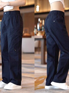 藏蓝色小众贴标休闲运动裤设计感美式复古解构弹力伞兵潮男裤