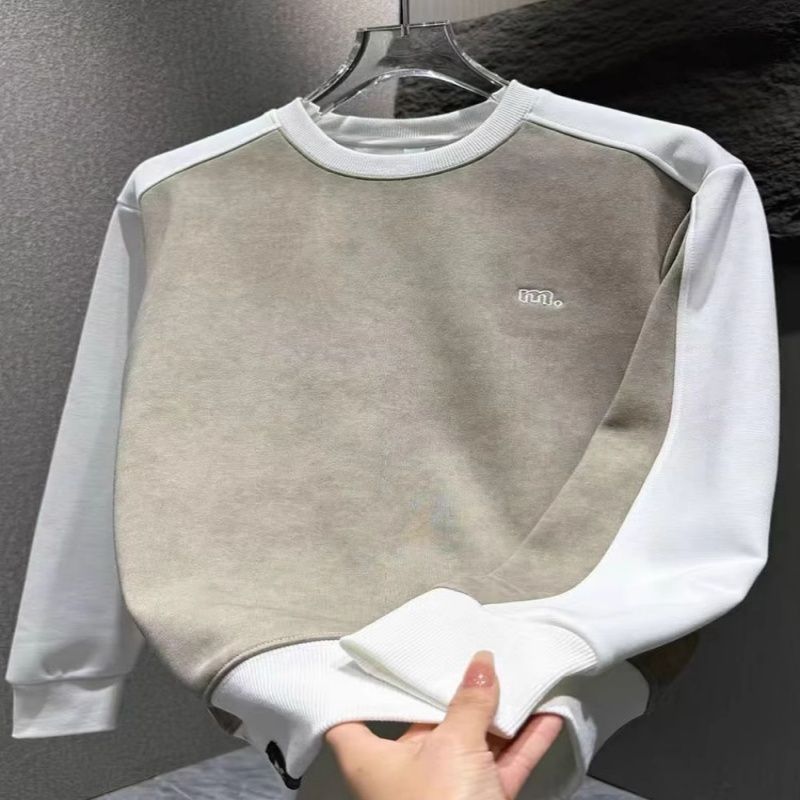 高端拼接撞色简约高级感卫衣男款2025新款春秋冬季运动风休闲长袖