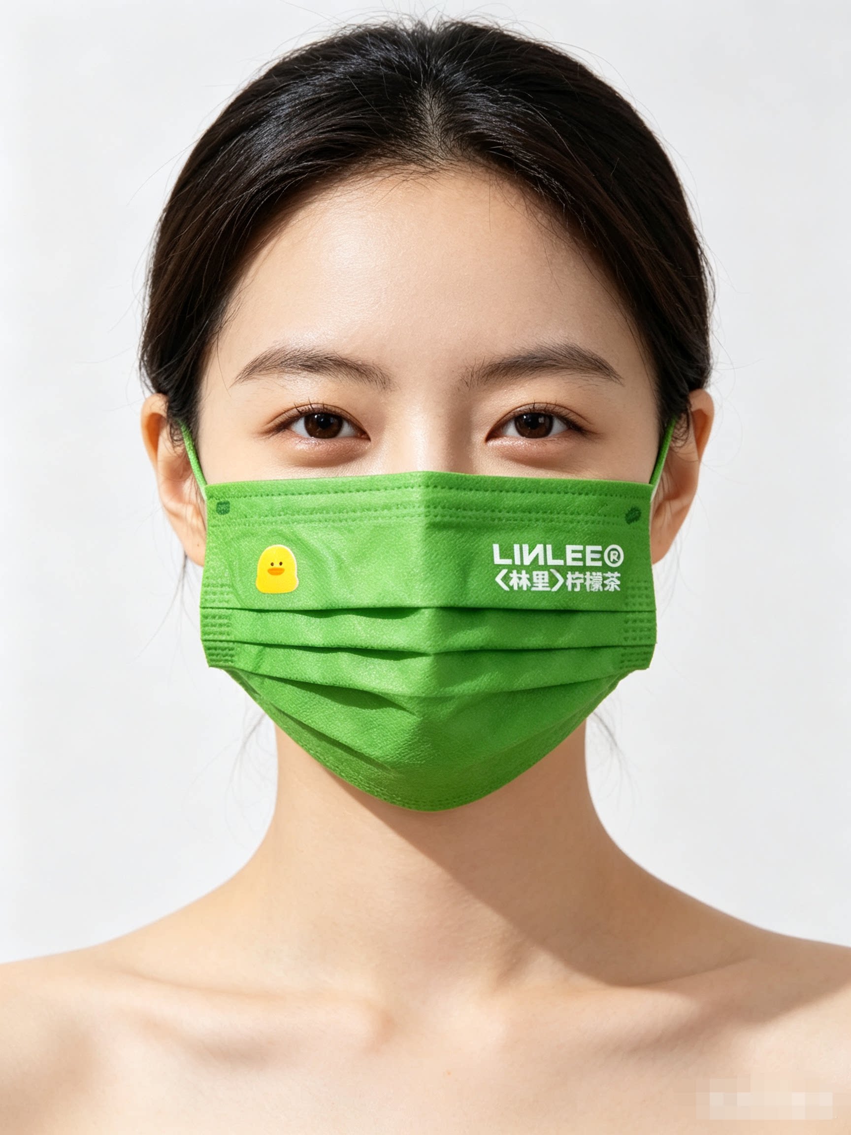 林里柠檬茶口罩餐饮奶茶店口罩定制牛油果绿口罩一次性口罩定制图片