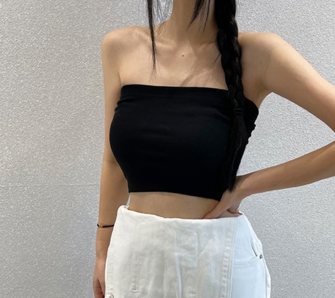 莫代尔黑色抹胸一片式打底内搭防背心吊带