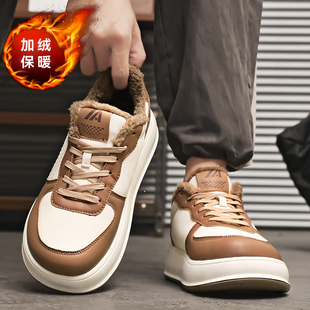 皮面防风防水加绒保暖休闲运动鞋 男士 冬季 宽脚棉鞋 加宽加高潮 大码