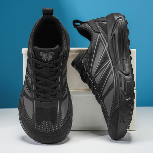 中老人防滑轻便加宽加高健步鞋 男女休闲宽楦运动鞋 秋季 全黑宽头鞋