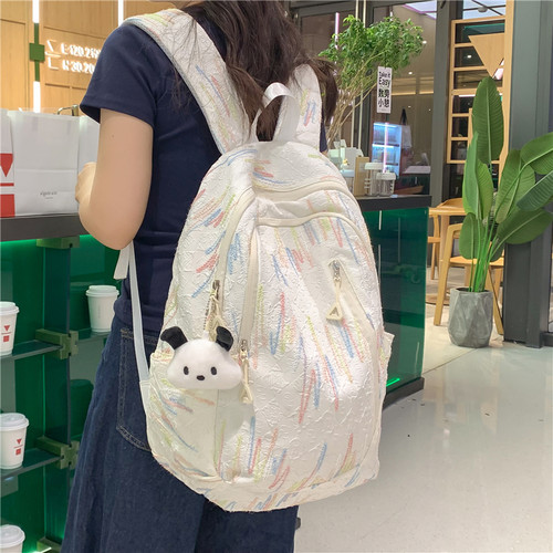 尼龙布双肩包女大学生简约百搭纯色书包日系初中生高颜值棉服背包