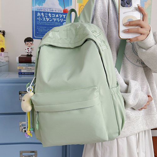 高中生书包初中女生ins风简约尼龙大学生双肩包旅游轻便背包男黑