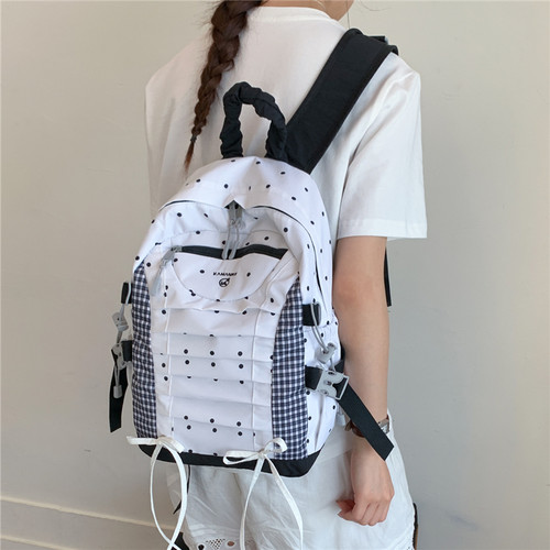 ins超火波点双肩包女休闲百搭小众设计学生书包轻便出游通勤背包