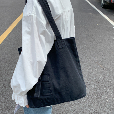 白色大容量托特包女百搭学生简约布包2025新款韩版休闲单肩通勤包