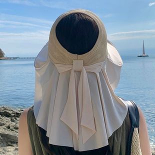 新款 防晒空顶帽防紫外线大檐太阳帽户外防风帽子女 披肩遮阳帽夏季