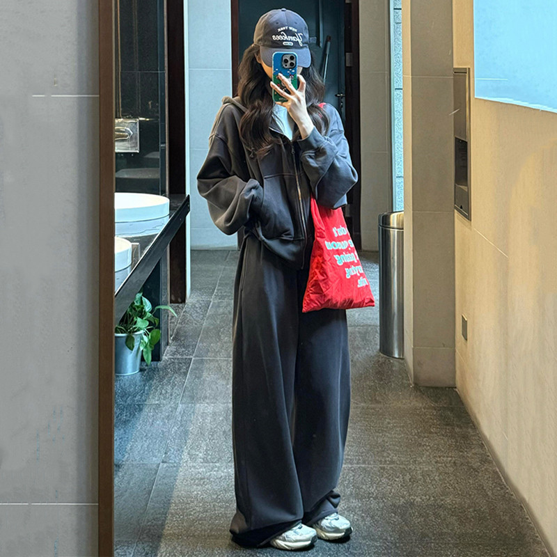 宽松高级感运动服套装女春秋季学生韩系连帽卫衣跑步休闲两件套潮