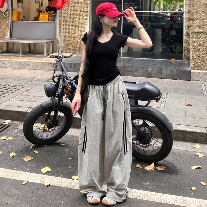 美式炸街运动服套装女夏韩版阔腿裤宽松显瘦慵懒风休闲两件套跑步