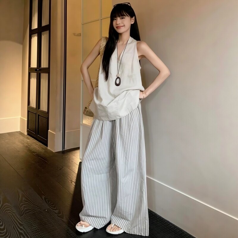 chic高级感韩系休闲阔腿裤套装女夏季气质减龄背心宽松运动两件套