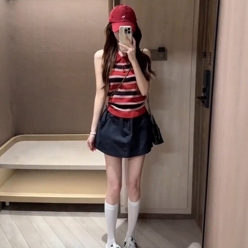 韩系显瘦学院风短裙两件套女图片