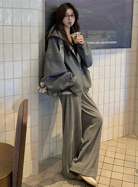 学生韩系连帽卫衣运动套装女入秋新款宽松大码一整套休闲两件套潮