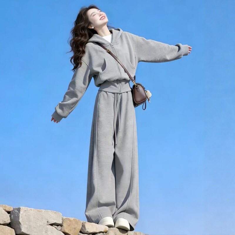 韩版宽松显瘦连帽卫衣运动套装图片