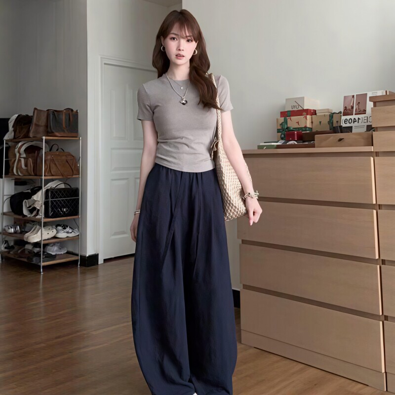 盐系高级感高腰阔腿裤休闲运动套装女夏韩系慵懒风宽松显瘦两件套